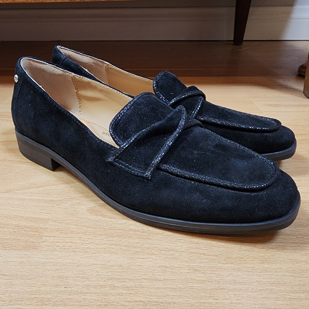 Hush Puppies Black Suede Leather Slade Loafers Bounce Footbed Women's Size 9.5M